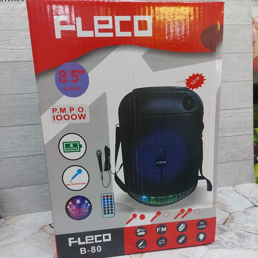 Speaker Bluetooth Free Mic Fleco B 80 Pakai Remote X Bass Lampu Disko