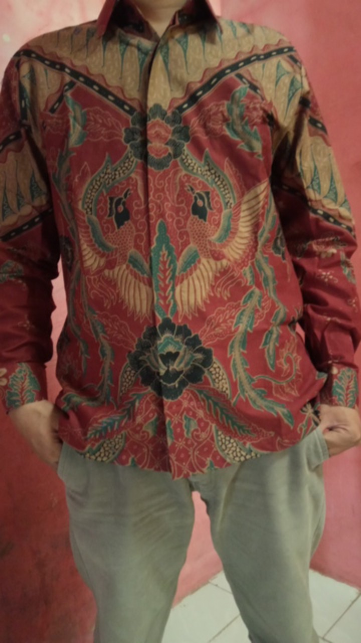 Batik Pria Maroon Lapis Furing Lengan Panjang Pendek Batik Solo