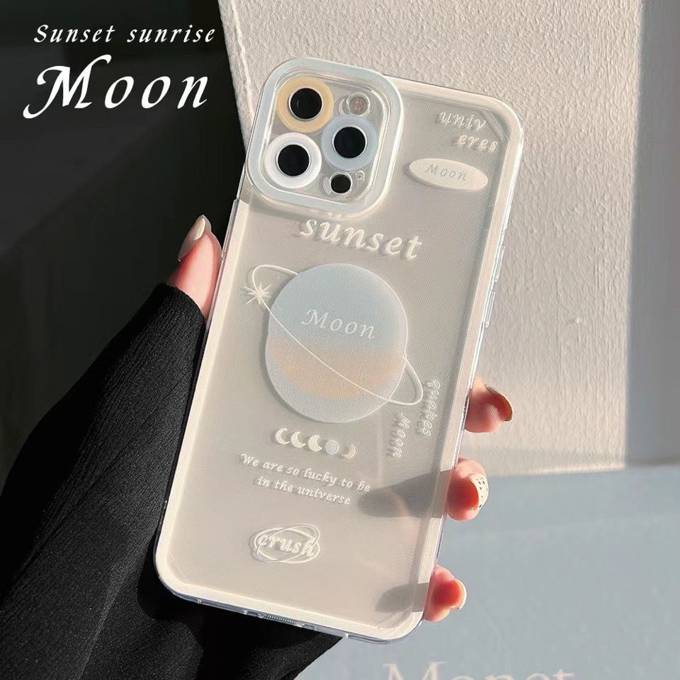 Transparan Planet Pola Casing Ponsel untuk iPhone 12 13 11 Pro Max X Xs Max Xr 7 8 Plus Casing Silikon JBxx