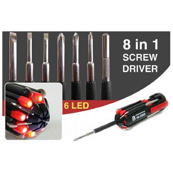 Obeng 8 in 1 Multifungsi Senter Lampu LED Screwdriver Set Screwdrivers Perkakas Rumah Serbaguna 8in1