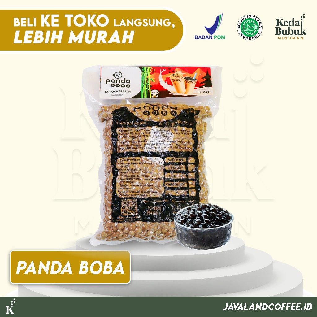 Panda Boba Bubble Tapioca Pearl Plain / Topping Boba Rasa Original 1Kg | Bubble Drink