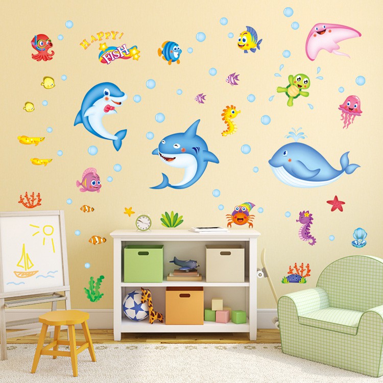 Reliza Wall Sticker Fish Dolphin Whale Ikan Lumba Lumba Stiker Dinding LDR7159