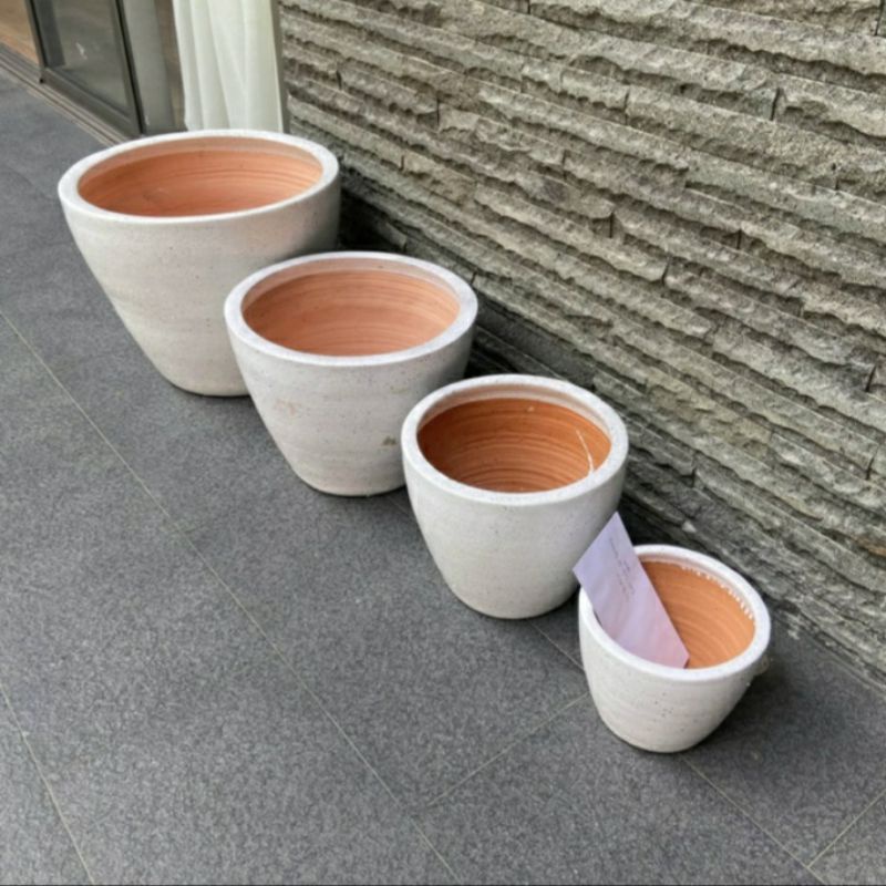 Pot Tanah Liat Set (Isi 4pcs) varian putih bintik // pot tanah liat // pot gerabah