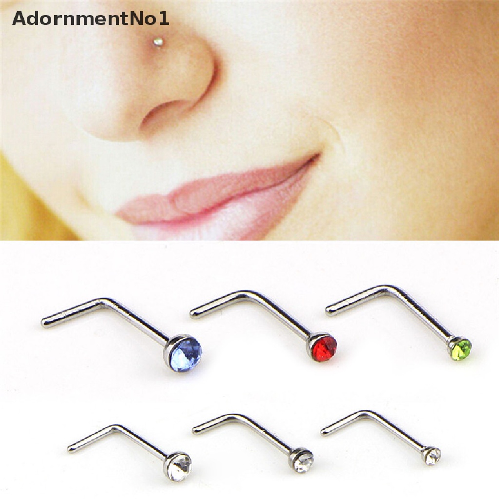 (AdornmentNo1) 60pcs / Set Anting Tindik Hidung / Tubuh Bentuk L Bahan Stainless Steel Hias Kristal CZ