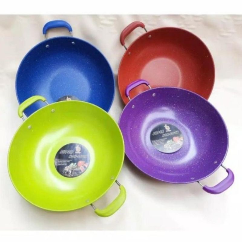 Wajan Warna Enamel Kuali Marbel 34cm Penggorengan Warna