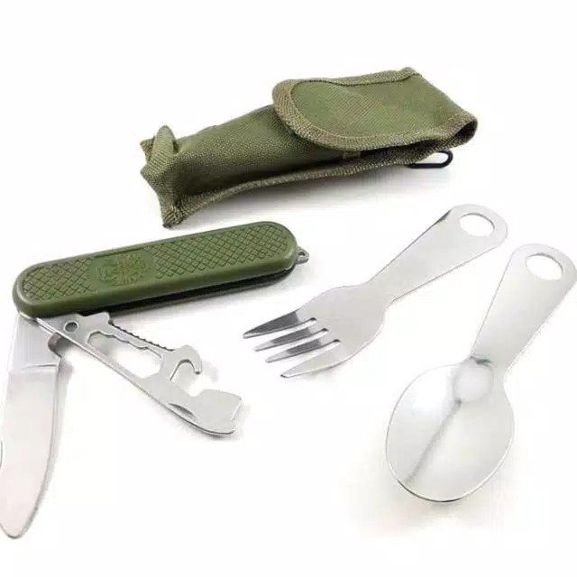 Set Sendok garpu pisau buka botol / Alat makan sendok garpu Travel Outdoor Camping