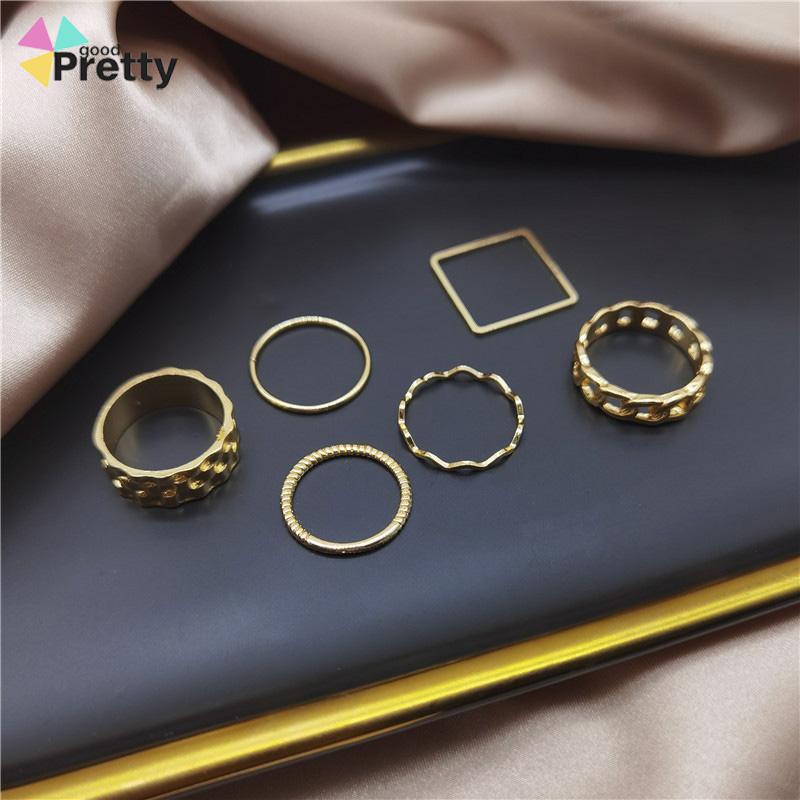 4pcs / Set Cincin Jari Telunjuk Bentuk Geometris Gaya Retro Untuk Wanita - PD