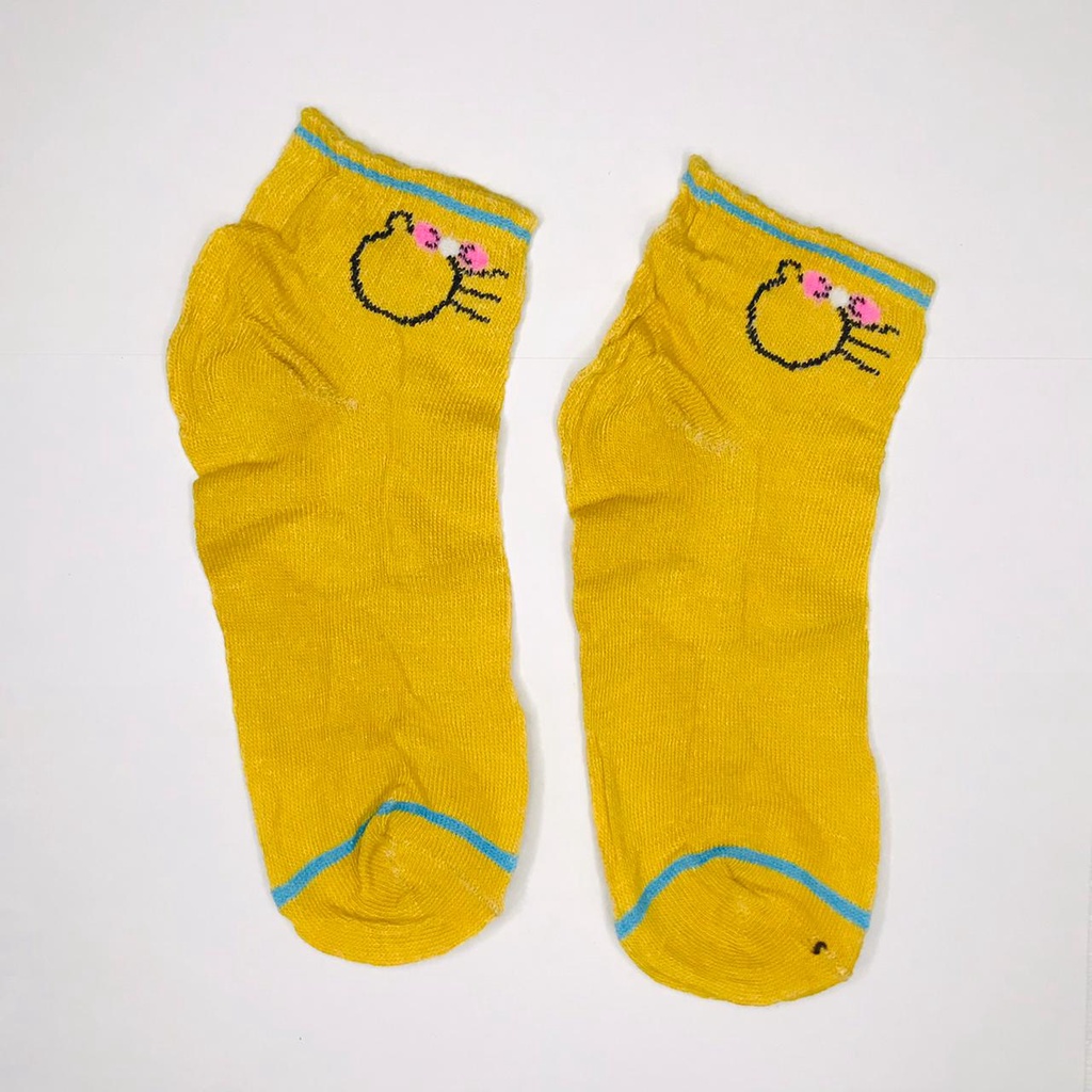 ⭐Gogoland⭐ Kaos Kaki Pendek Motif Smile Semata Kaki Kaoskaki Unisex Pria Wanita-KITTY KUNING