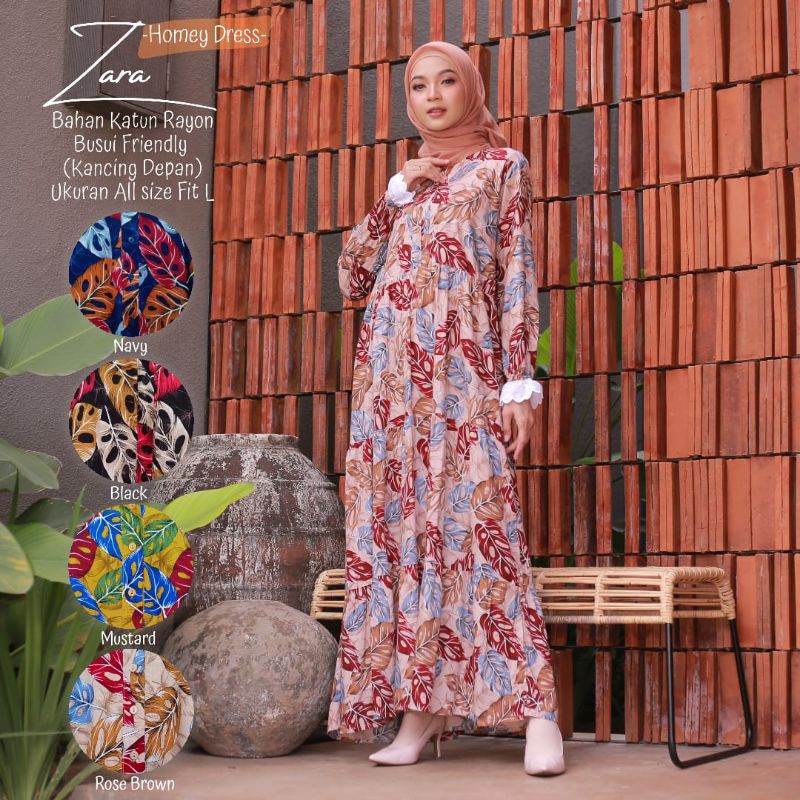 Homey Dress Zara Termurah - Gamis Dewasa Motif Bahan Katun Rayon Premium Nyaman Diapakai | Bisa Cod