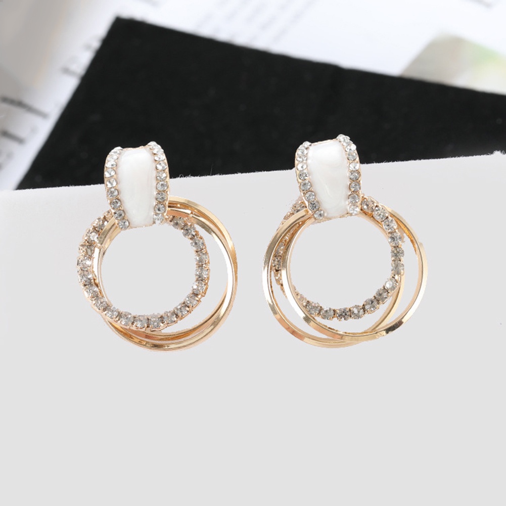 Hu Hu Hu Hu Hu Alat Bantu Pasang Kacamata♡ Anting Tusuk Gantung Desain Lingkaran Multi Layer Hias Berlian Imitasiglitter Untuk Wanita