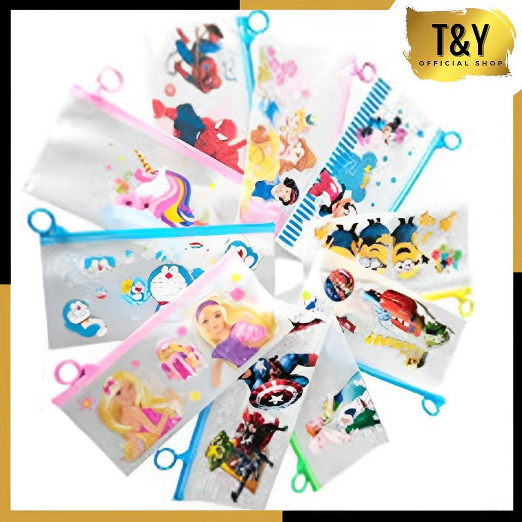 T&amp;Y Tempat Pensil Pulpen Transparan Ziplock Karakter Serbaguna Pouch Zip Lock Penyimpanan Kosmetik Pouch Zipper Pencil Case Tempat Penyimpanan Alat Tulis Murah Import