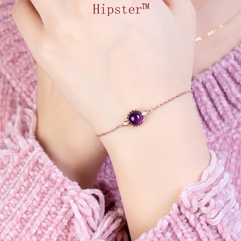 Hot Sale Stylish round New Natural Purple Gemstone Rose Gold Bracelet