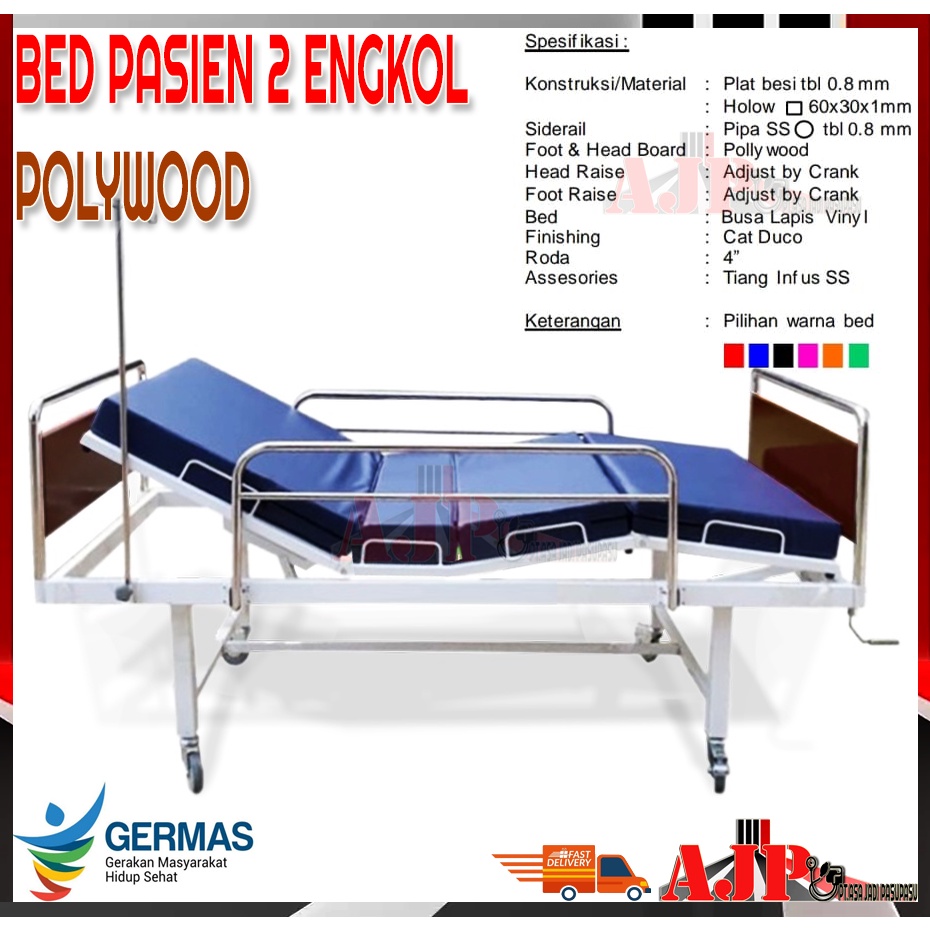 Tempat Tidur Pasien 2 Engkol | Bed Pasien Ranjang 2 Crank Polywood Ranjang-tempat tidur rumah sakit-