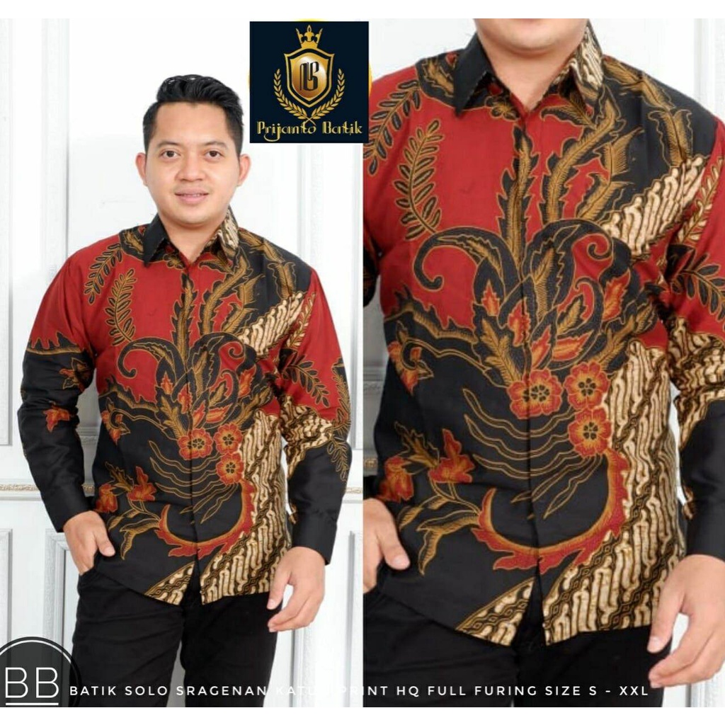 Kemeja batik warna merah pria terbaru / baju batik cowok /batik kasual warna merah / batik pesta