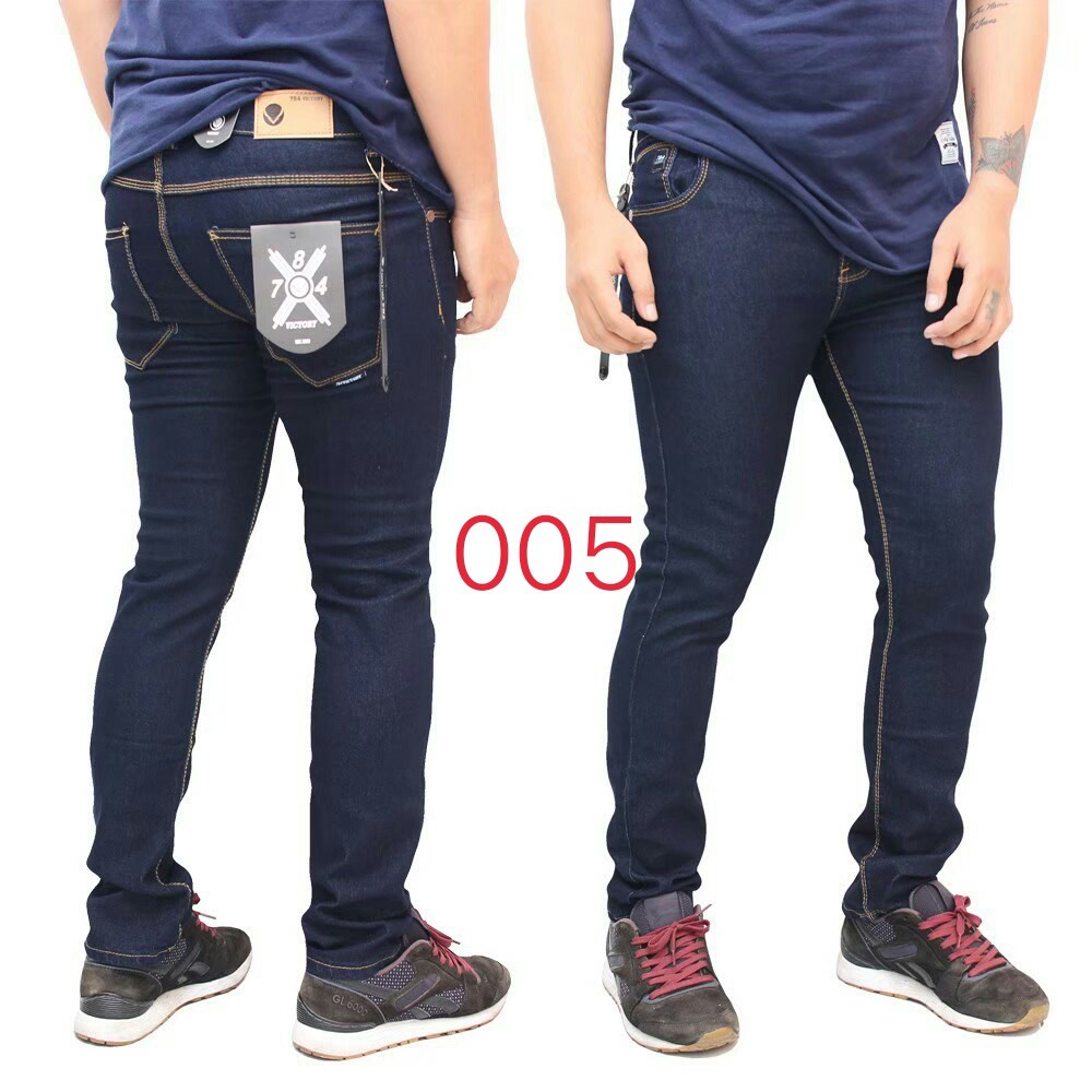 Terlaris ! Celana jeans denim panjang slimfit pria cowok original bahan tebal premium