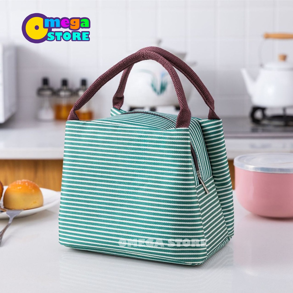 Tas Bekal Makanan Lunch Bag Box Makanan Alumunium Kotak Makanan Anak Motif Garis - 221