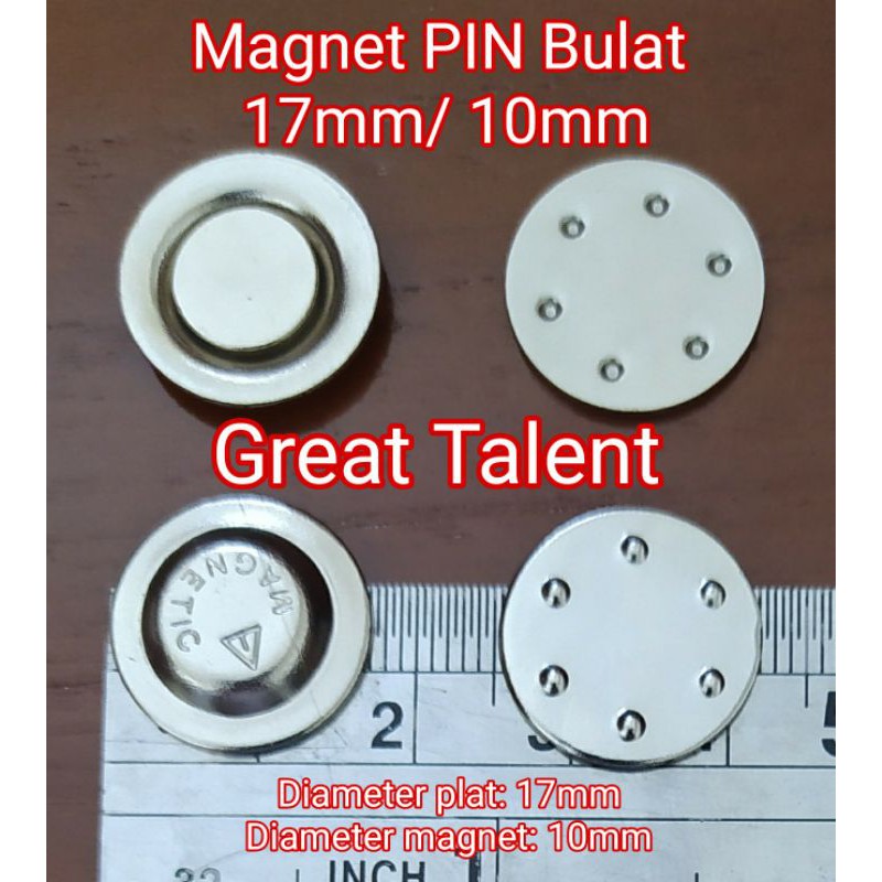 

Magnet PIN Bulat 17mm/ 10mm - Diameter Plat 17mm. Diameter Magnet 10mm - Tanpa Perekat - 1 pcs
