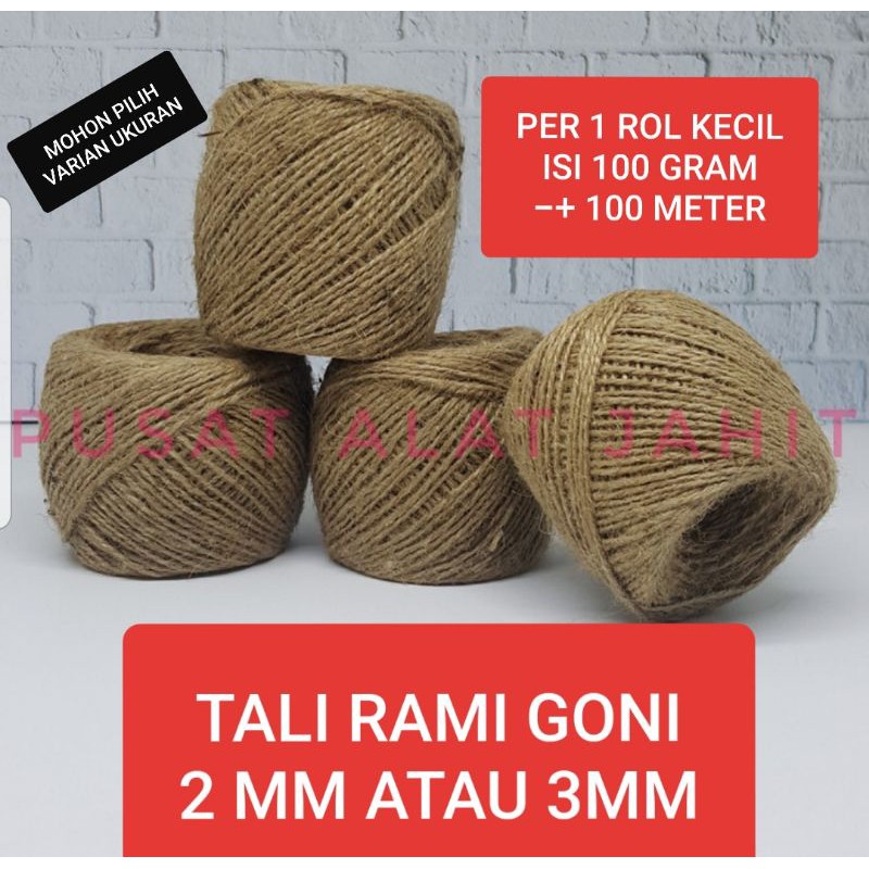 TALI GONI KARUNG RAMI BURLAP JUTE TAMBANG HEMP ROPE DEKORASI AKSESORIS POT TANAMAN 2MM 3MM ROL KECIL