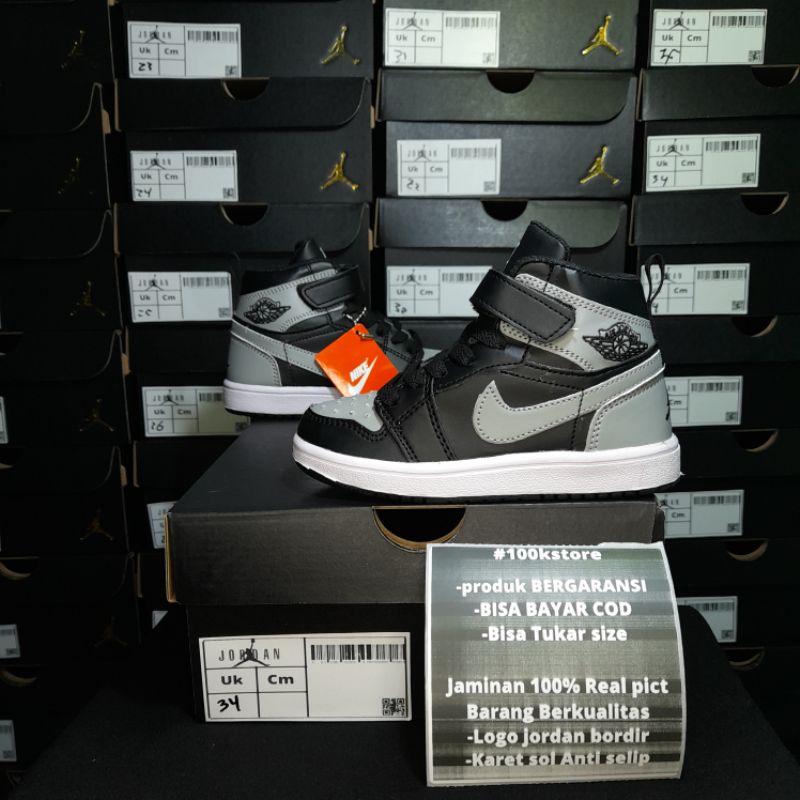 sepatu anak laki Nike Jordan blck grey size 21-35 jaminan real pict