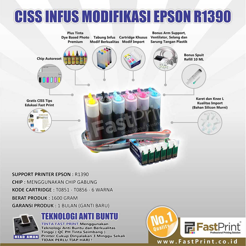 Fast Print CISS Infus Modifikasi Epson R1390 + Tinta Art Paper China