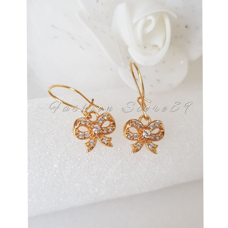 Anting Jurai Pita Cantik Fashion Dewasa perhiasan lapis emas 18k xuping Permata Pita