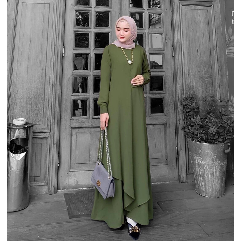 Iklip Fashion - [GAMIS MEWAH] Gamis Dress Muslim Wanita Erica Army | Dress Gamis Pesta Kondangan Wan