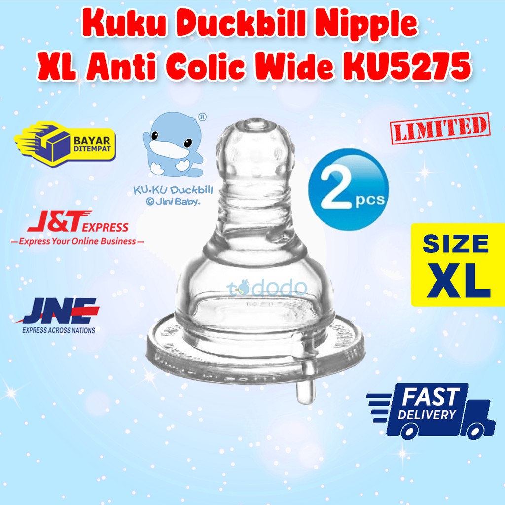 Kuku Duckbill Nipple XL 2pcs Anti Colic - Nipple Dot KU5275