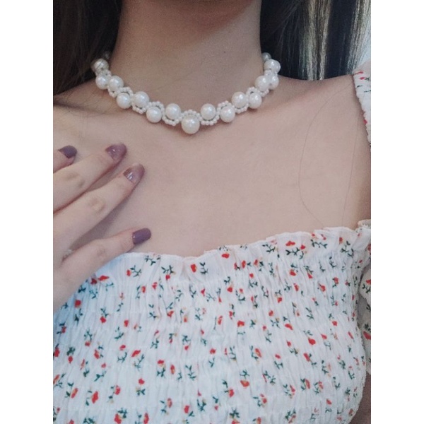 Danella Korean Pearl Choker Necklace Kalung Mutiara Korea Anyam Ulir