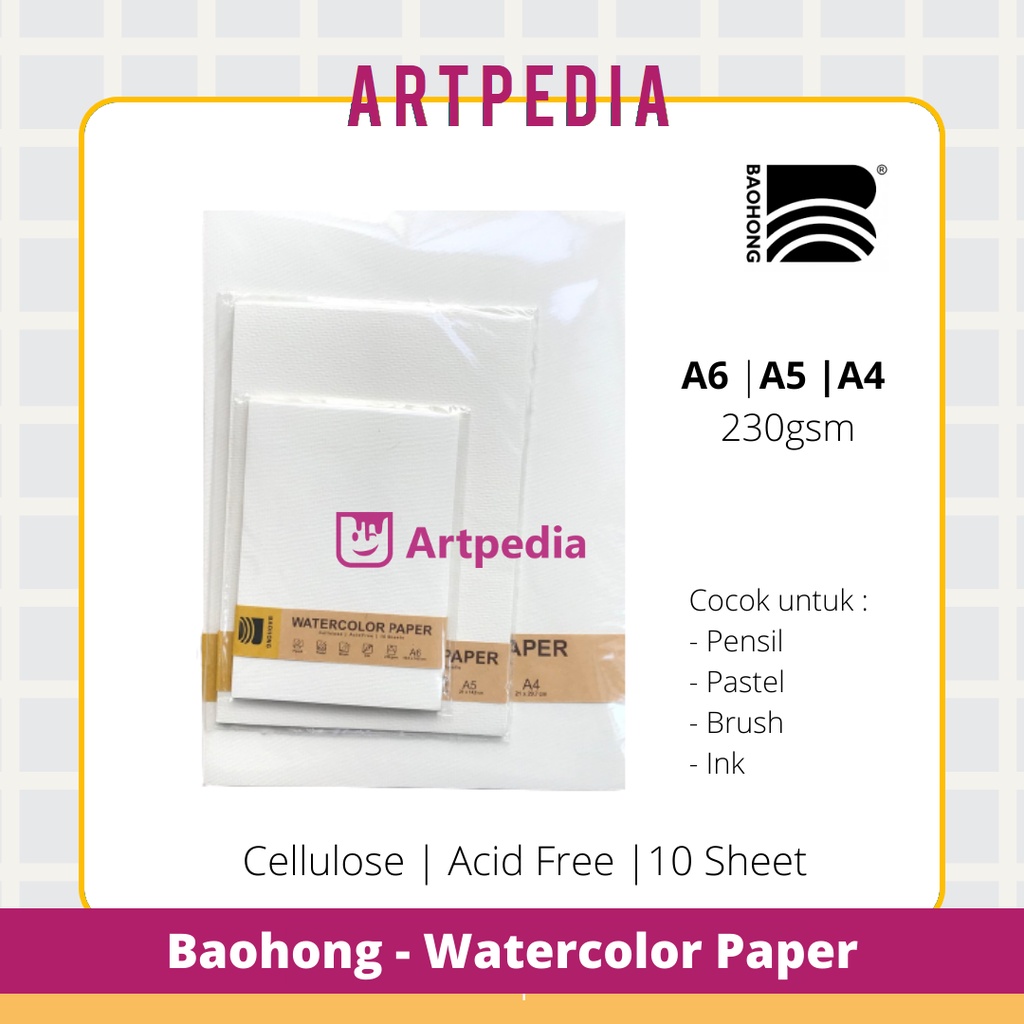 

Baohong watercolor Paper cellulose 230gsm A4 A5 A6 10sheet