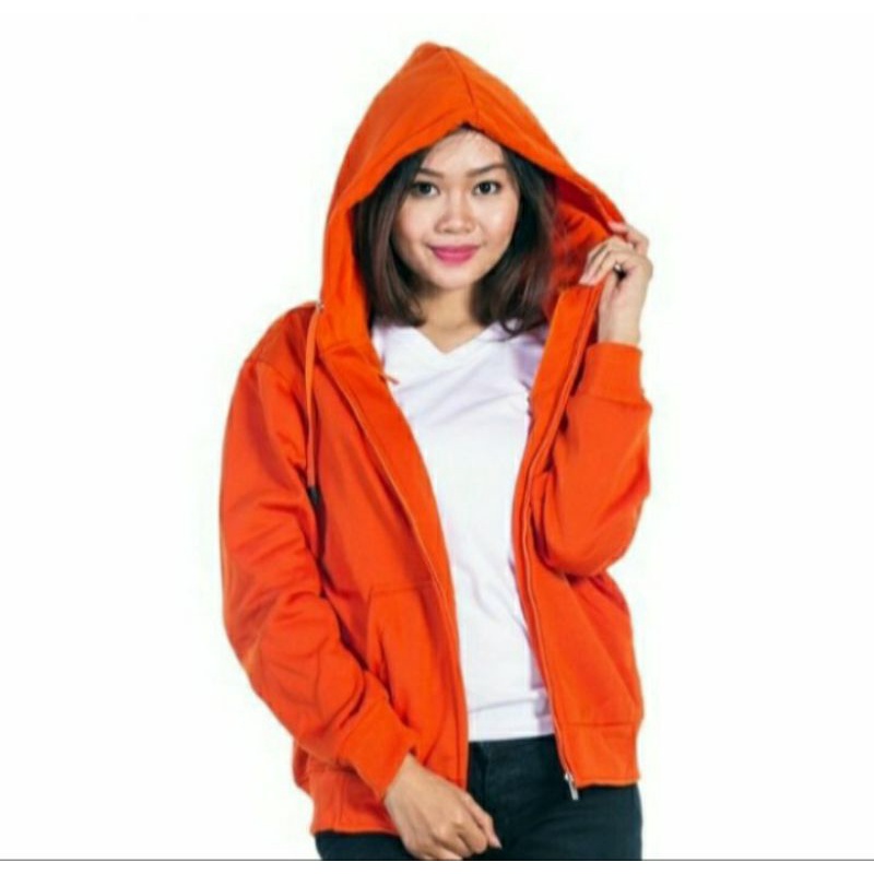 JAKET ZIPPER HOODIE POLOS UNISEX ORANGE