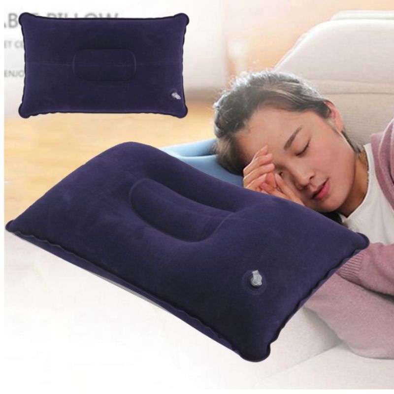 Bantal Angin Tiup Bahan Bludru Untuk Sandaran Kursi Sofa Mobil Inflatable Travel Pillow Air Udara