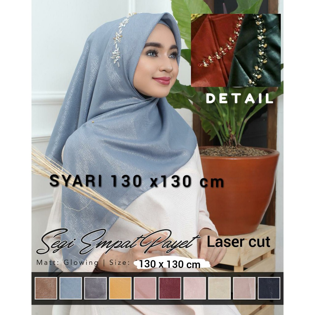 Hijab PESTA SYAR'I NUR SINAR PAYET Segi Empat Payet Glowing Kilau Mutiara AZARA SCARF Syari Jumbo