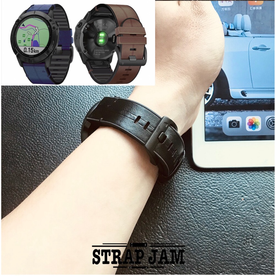 Strap Quick Fit 22mm Khusus Garmin Quatix 6 47mm - Tali Jam Hybrid Dual Layer Rubber Leather Kulit