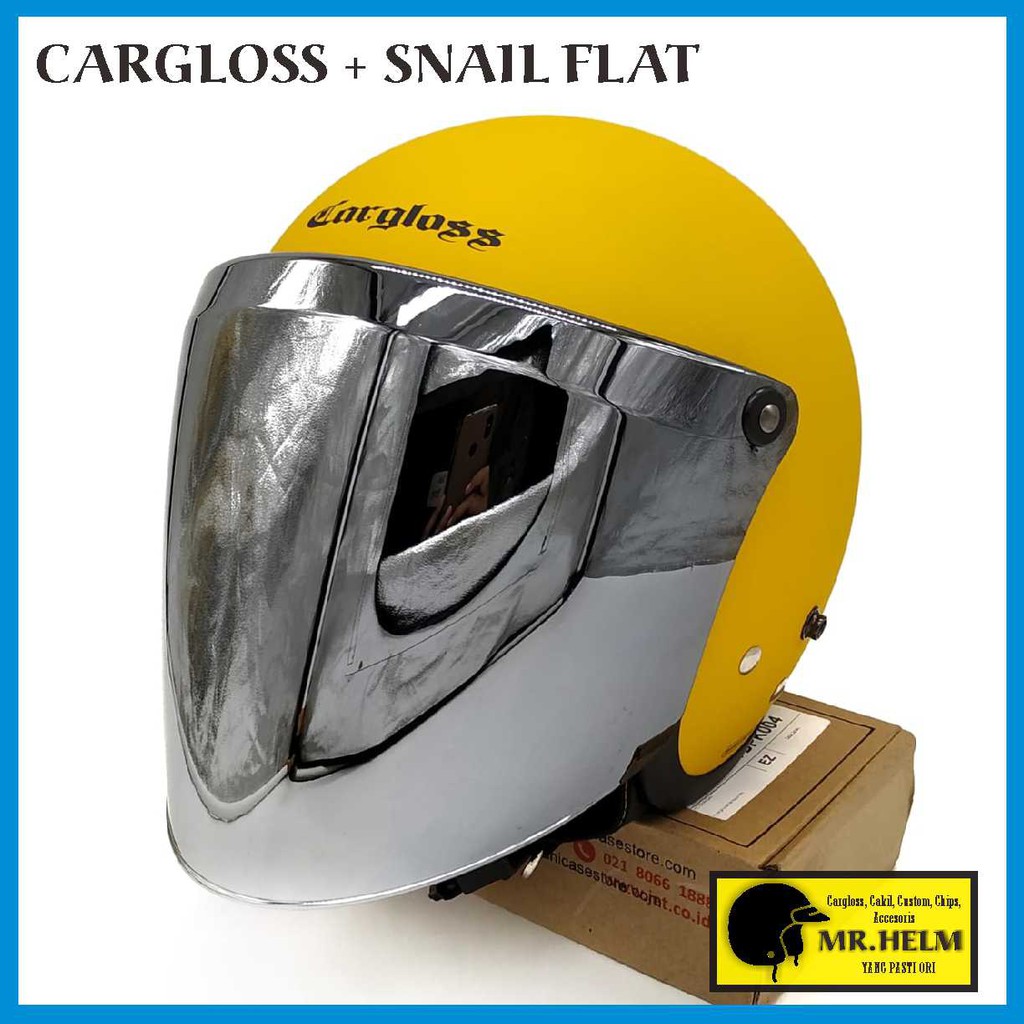 HELM CARGLOSS RETRO ORIGINAL YELLOW DOFF + VISOR SNAIL FLAT CHROME ( MR HELM )