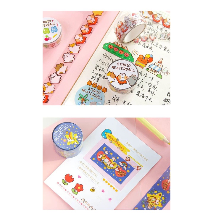 [littlecrab] Stiker Roll Motif Cartoon Unik Lucu Roll Tape Scrapbook DIY Stationary Sticker Kit Book Journal Decoration Selotip Washi Tape Kartun Jepang Dekorasi DIY