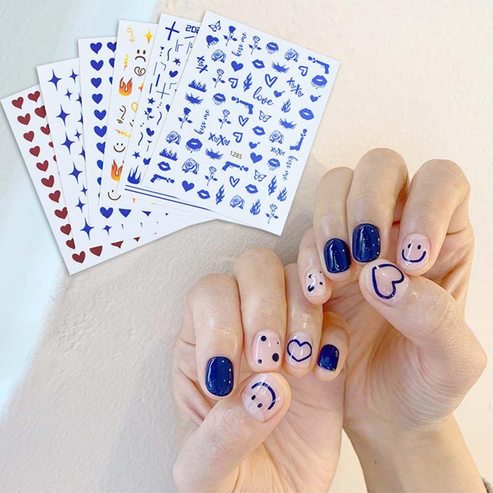 Needway Stiker Nail Art Klein Blue Smiley Face Bintang Aplikasi DIY Dekorasi Nail Art