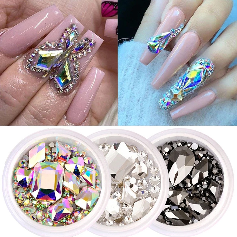 1 Kotak Stiker Kristal Berlian Imitasi AB FlatBack 3D Aksesoris Nail Art / Manicure DIY