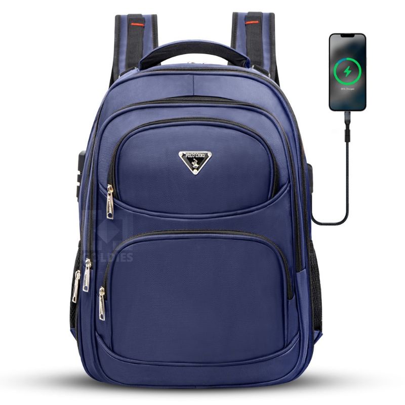 POLO LAND - Tas Ransel Kerja Pria Import 18inch Backpack POLO FREE Kabel USB C +