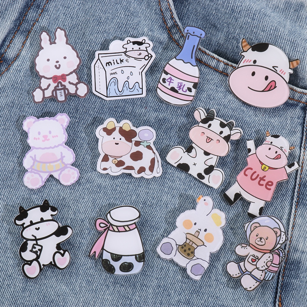 ROW Cute Lapel Pins Cartoon Makeup Badges Brooch Women Gift Creative Boys Cows Girls Anti Light Buckle