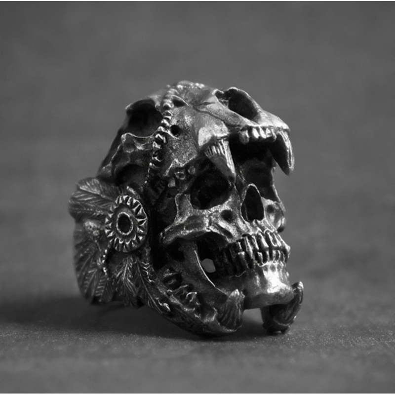 SEUSUK  Cool Retro Fashion Men's Ring Indian Jaguar Warrior Skull Punk Jewelry Boutique