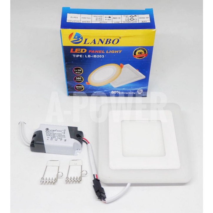 Lanbo - LED Downlight IB Inbow 3+3W Putih Biru (Kotak)