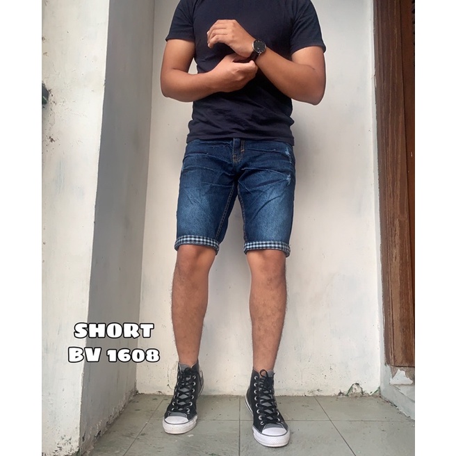 celana jeans pendek sobek pria black viper stik balik original denim termurah korean style COD