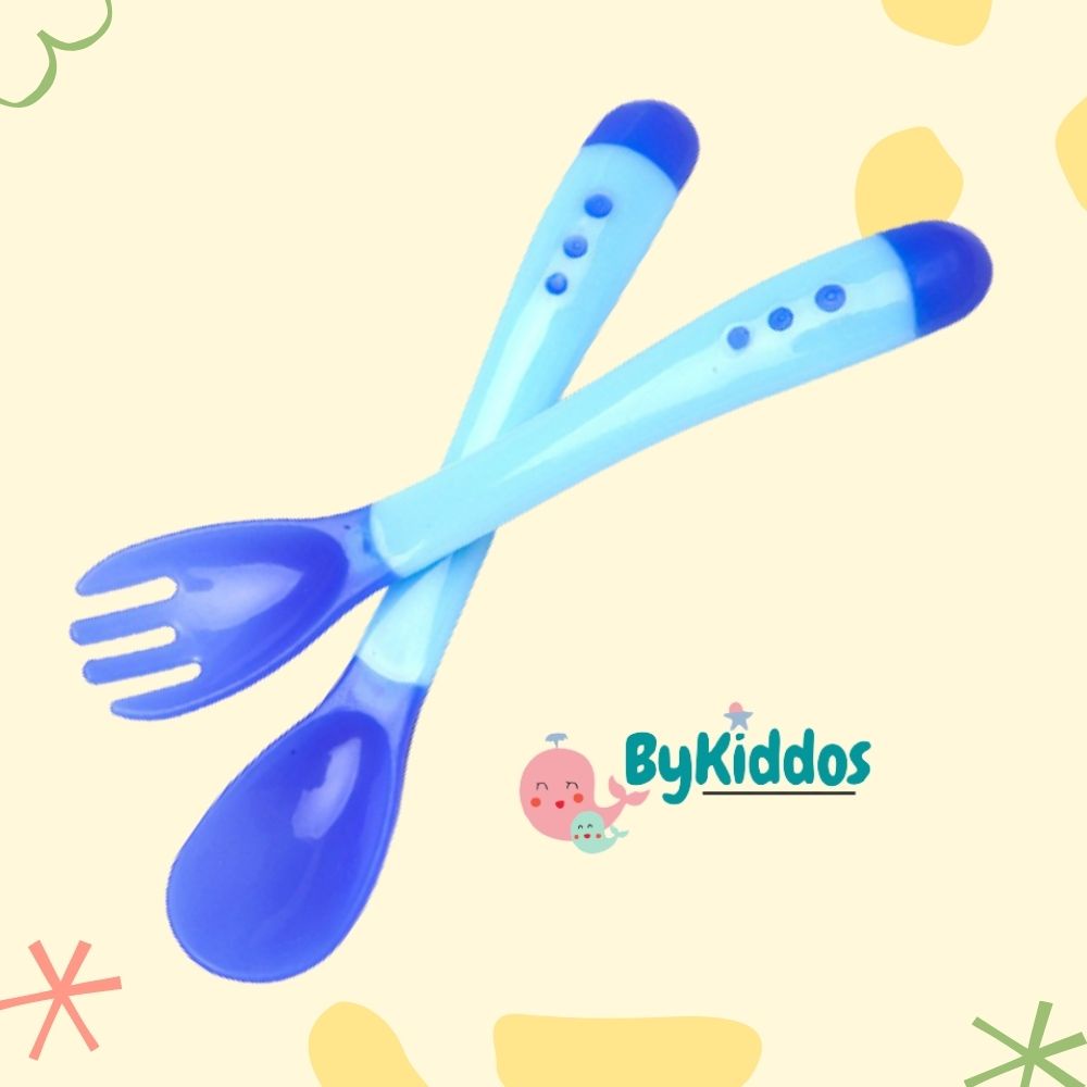 ByKiddos - Sendok Garpu Sensor Temperatur Suhu Panas / Sendok Mpasi Bahan Silicon