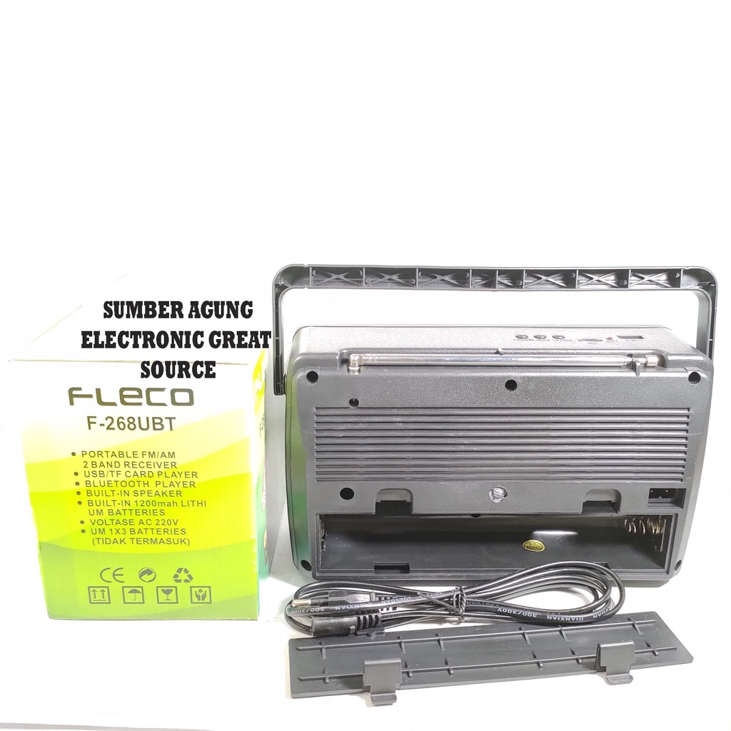 Fleco F268UBT F268 Radio AC DC FM AM Receiver Berkualitas Tinggi Cas Baterai