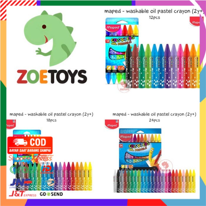 

✨ BISA COD ✨ Zoetoys Maped - Washable Oil Pastel Crayon (2y+) 12pcs | mainan anak - 18pcs