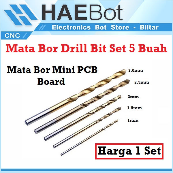 [HAEBOT] Mata Bor Drill Bit Set 5 Buah 1.0-3.0 mm 1 pcs / ukuran buah Bor Mini PCB Board Titanium Kayu Lubang Tipis Paket