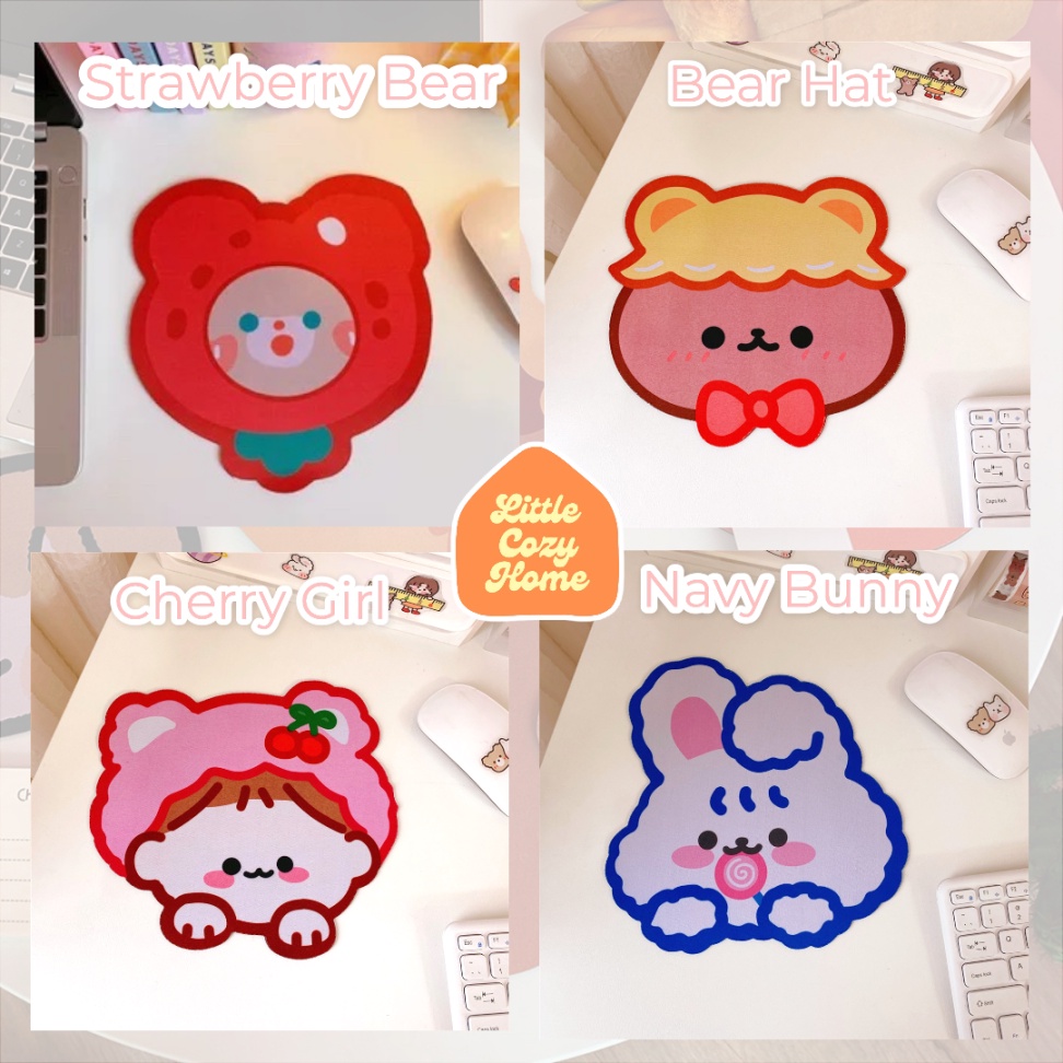 Korean Kawaii Mouse Pad / Karakter Lucu / Mousepad Alas Mouse / Aksesoris Komputer Karakter Kartun Korea Fluffy Bear Bunny Anti Slip Beruang Kelinci