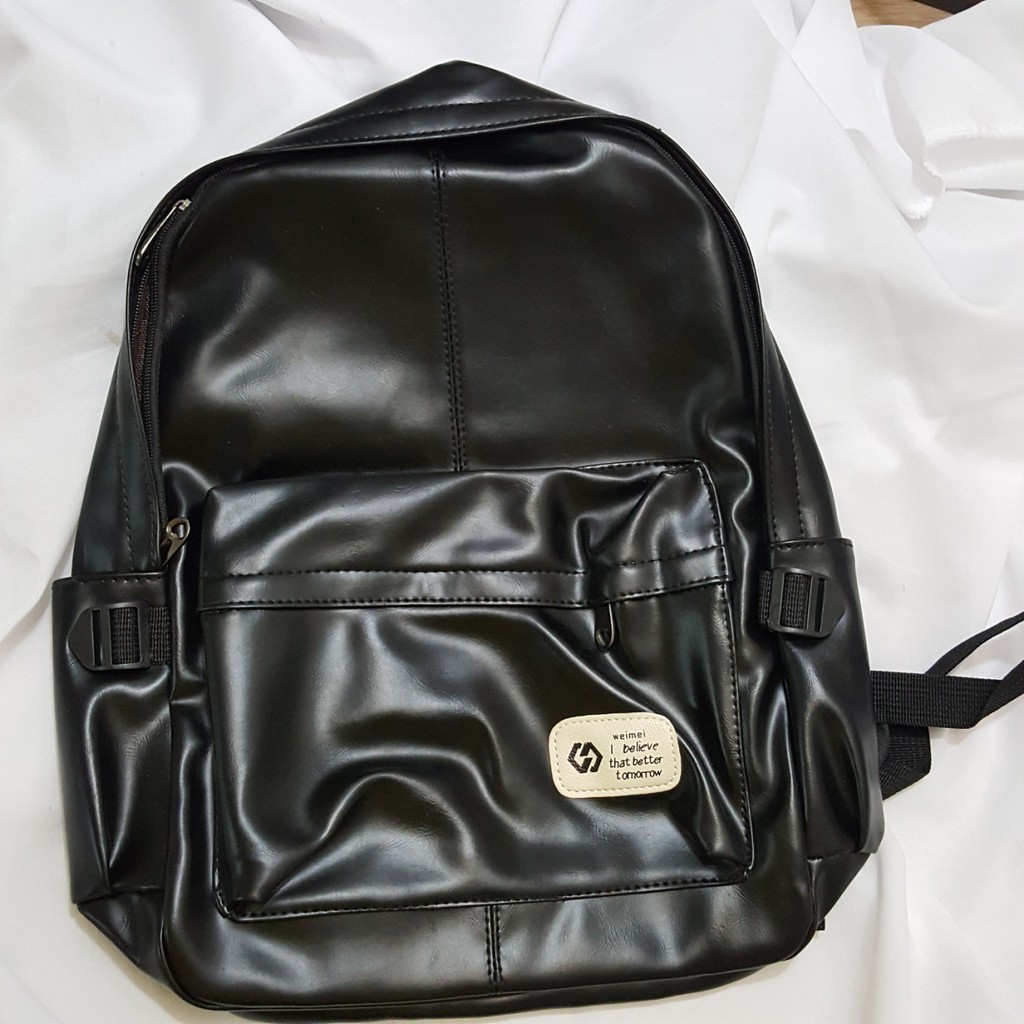 Tas punggung tas backpack kulit sintetis PU wanita keren fashion tas wanita kulit sintetis hitam