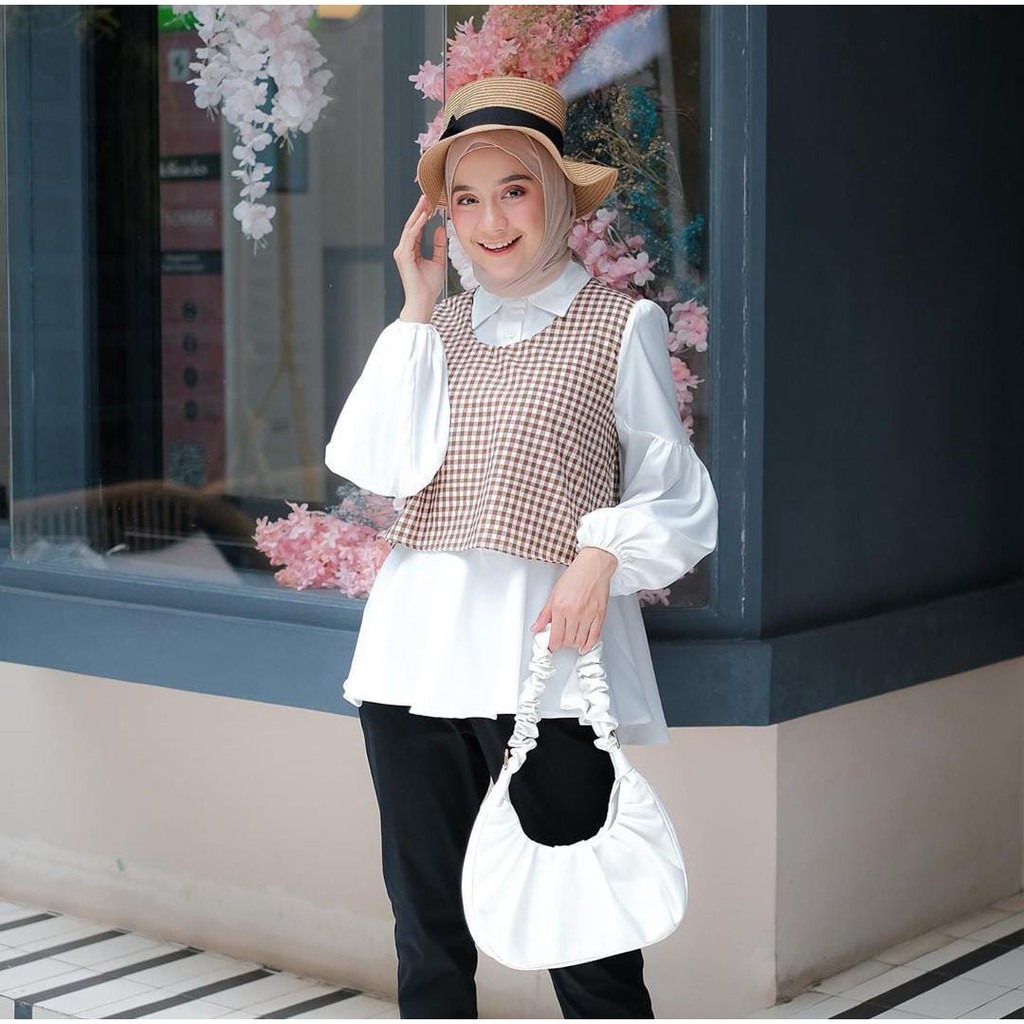 1KG MUAT 5PCS | YUZU BLOUSE TARTAN KOMBINASI BASIC TOP HITS OOTD FASHION SELEGRAM WANITA MASA KINI