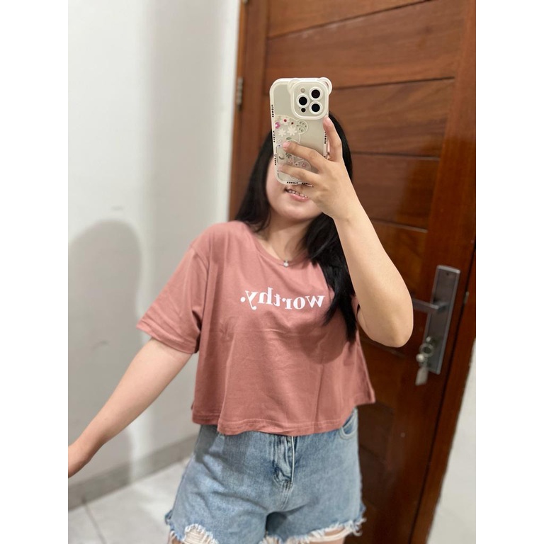 CROP DUSTYROSE MOTIF TULISAN ONECK COTTON OVERSIZE | BAJUKAOS TUMBLR CROP TEE TSHIRT KAOS KOREA FASHION WANITA